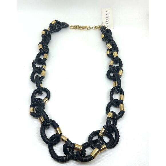 ARTIZAN Joyeria Artesenal by Keren Leather Wrapped Chunky Chain Necklace NWT - Picture 1 of 3